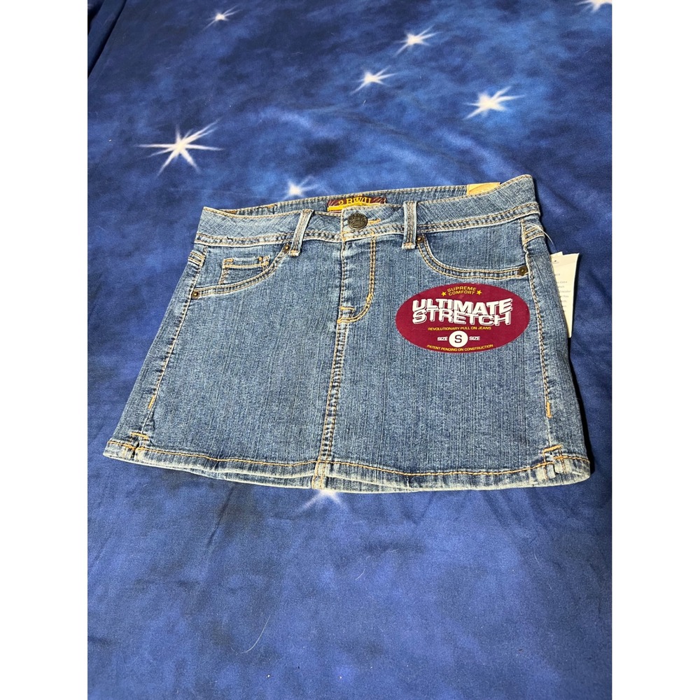 2BWU Ultimate Stretch Denim Mini Skirt Blue Vintage Y2K Style Size Small NWT